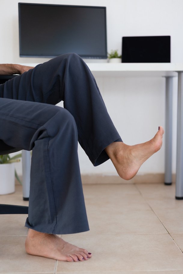 Close-up of a foot flexed and extended during an ankle exercise